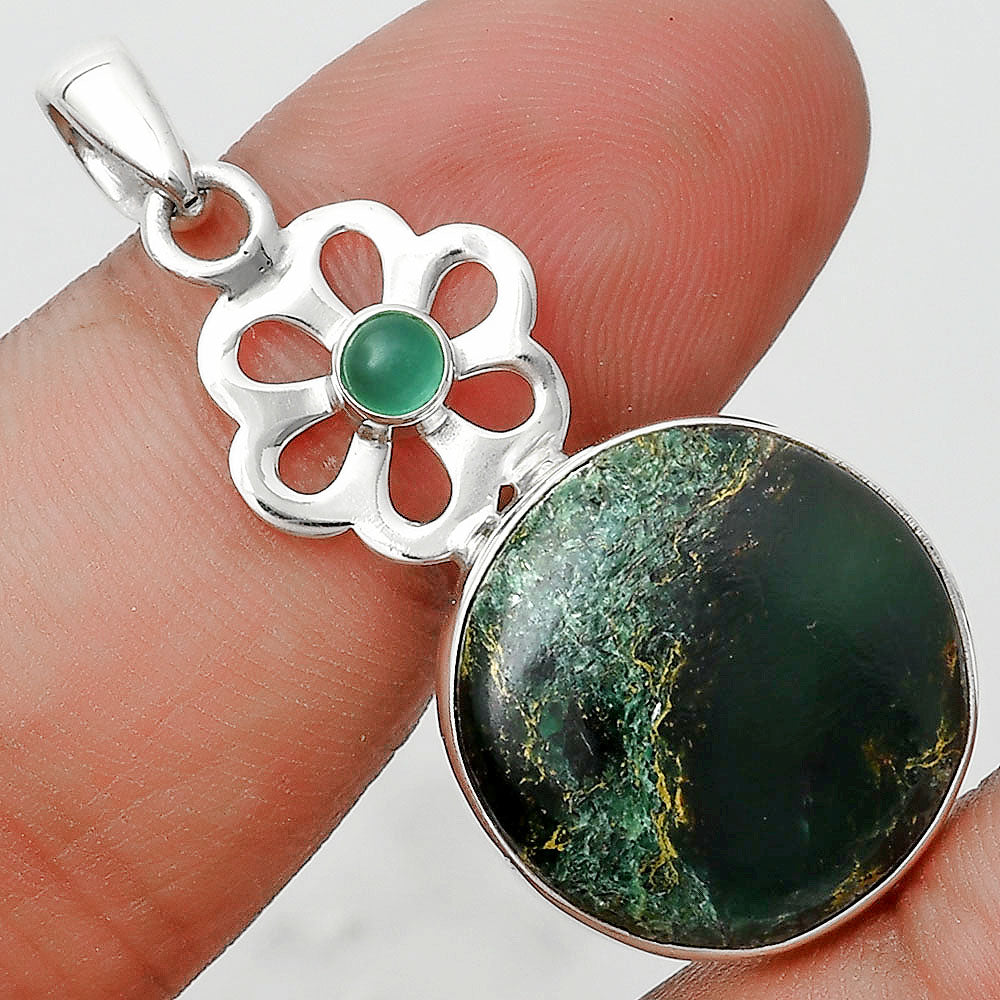 Natural Green Fuchsite & Nephrite Jade Pendant P-1634 SDP128955