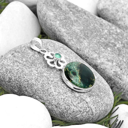 Natural Green Fuchsite & Nephrite Jade Pendant P-1634 SDP128955