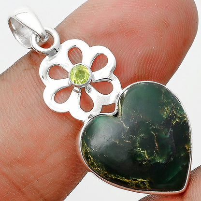 Heart Natural Green Fuchsite & Peridot Pendant P-1634 SDP128956