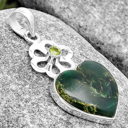 Heart Natural Green Fuchsite & Peridot Pendant P-1634 SDP128956