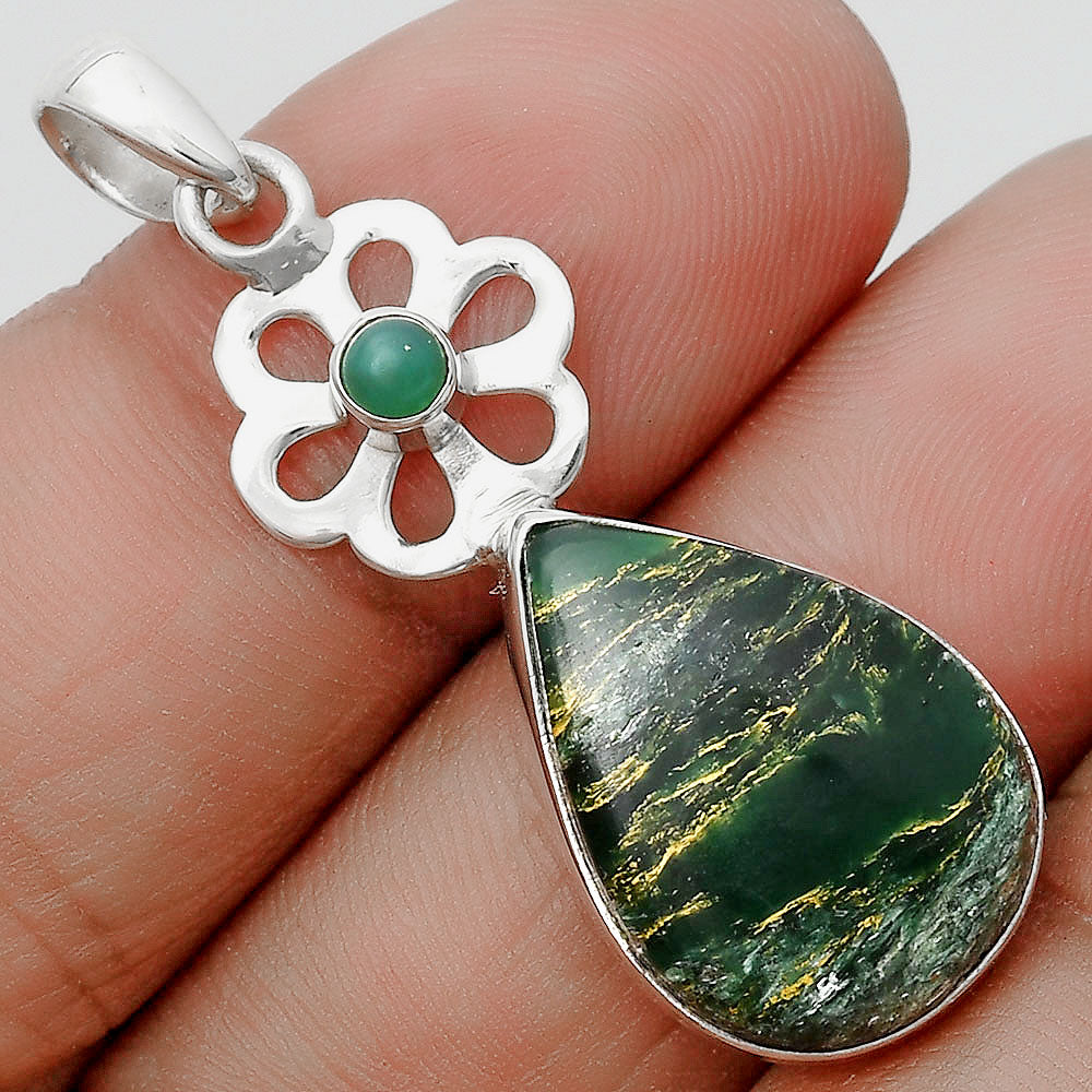 Natural Green Fuchsite & Nephrite Jade Pendant P-1634 SDP128960