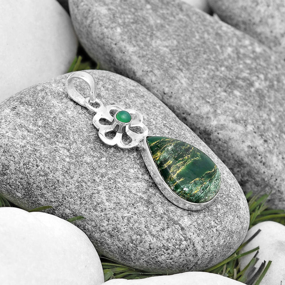 Natural Green Fuchsite & Nephrite Jade Pendant P-1634 SDP128960