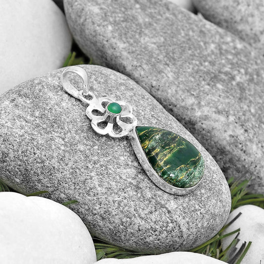 Natural Green Fuchsite & Nephrite Jade Pendant P-1634 SDP128960