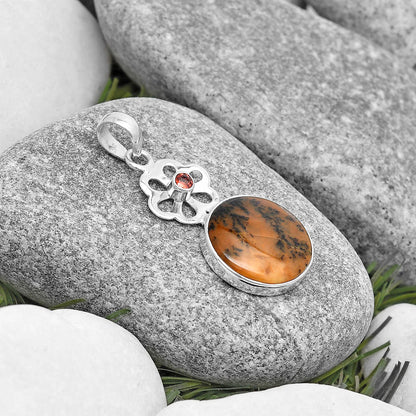 Russian Honey Dendrite Opal & Garnet Pendant P-1634 SDP128964