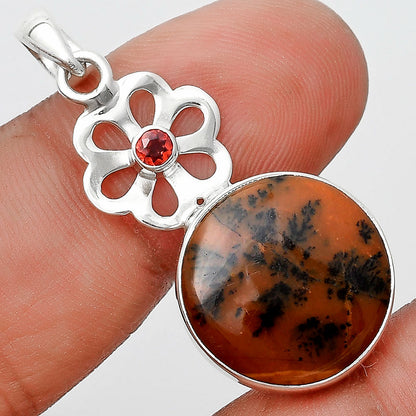 Russian Honey Dendrite Opal & Garnet Pendant P-1634 SDP128977