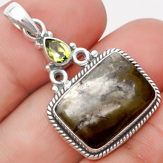 Natural Australian Prehnite & Peridot Pendant P-1282 SDP128994