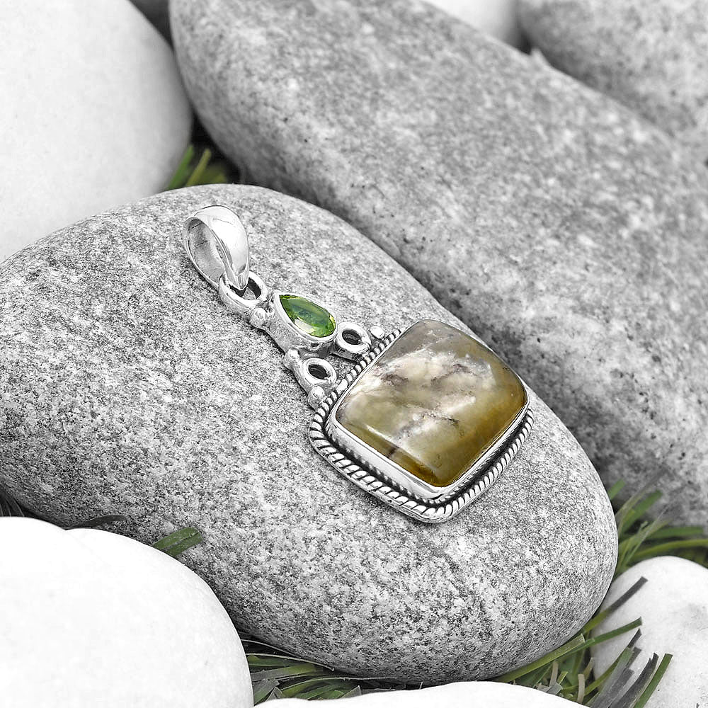 Natural Australian Prehnite & Peridot Pendant P-1282 SDP128994