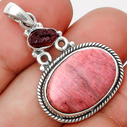 Pink Tulip Quartz & Pink Tourmaline Rough Pendant P-1282 SDP128995