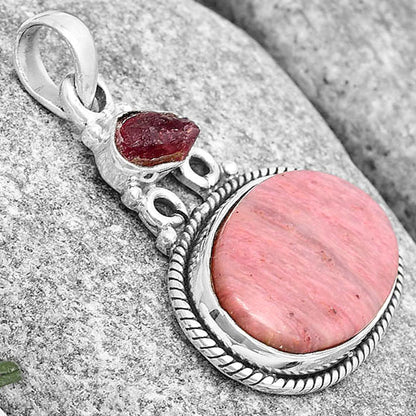 Pink Tulip Quartz & Pink Tourmaline Rough Pendant P-1282 SDP128995