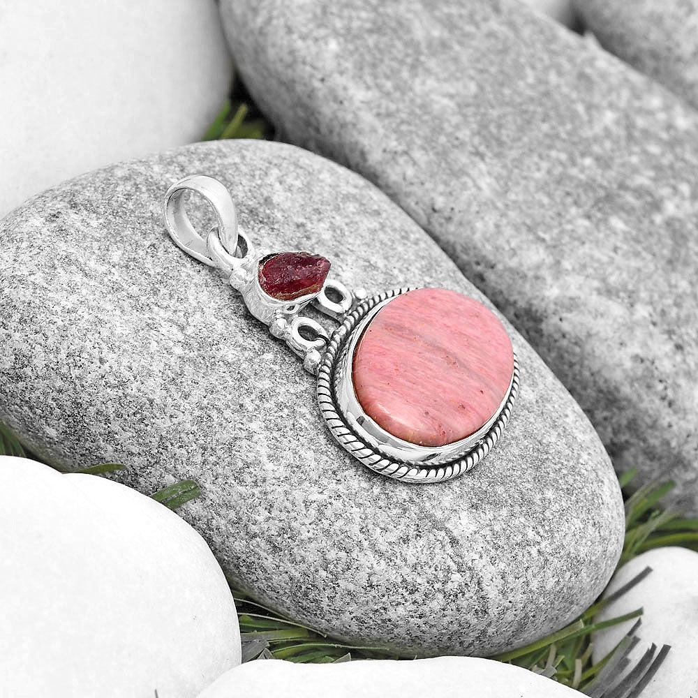 Pink Tulip Quartz & Pink Tourmaline Rough Pendant P-1282 SDP128995