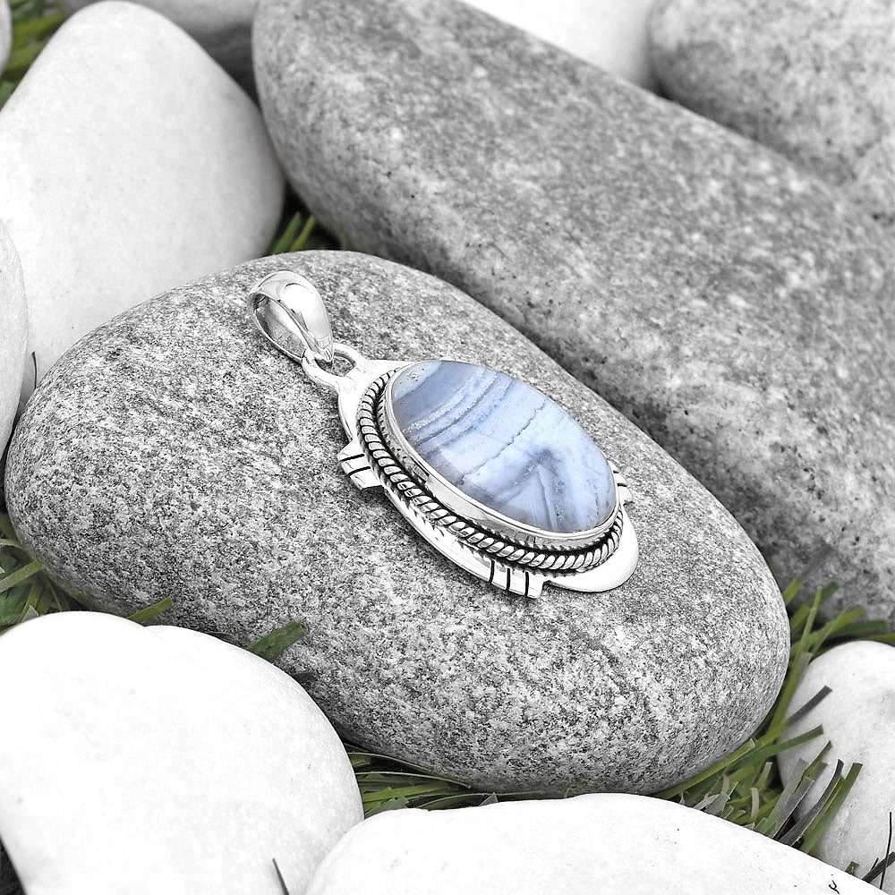 Natural Blue Lace Agate South Africa Pendant P-1463 SDP129029
