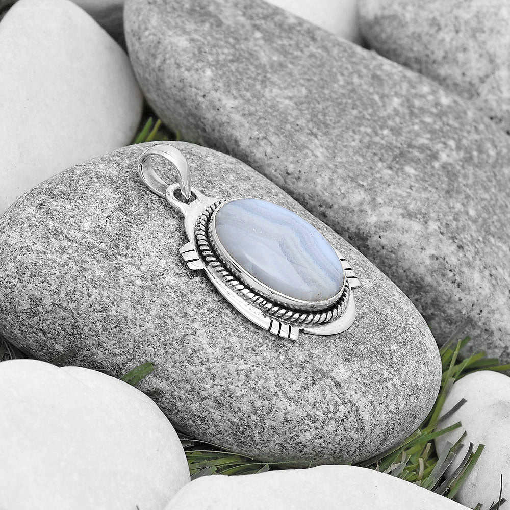 Natural Blue Lace Agate South Africa Pendant P-1463 SDP129036