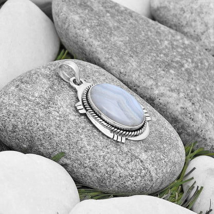 Natural Blue Lace Agate South Africa Pendant P-1463 SDP129036