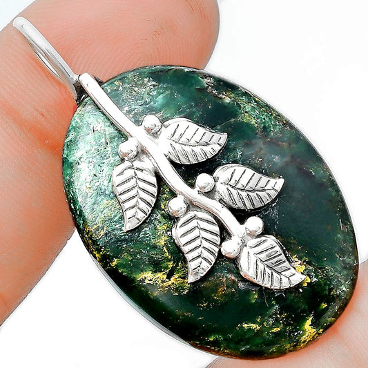 Leaves - Natural Green Fuchsite Pendant P-1291 SDP129147