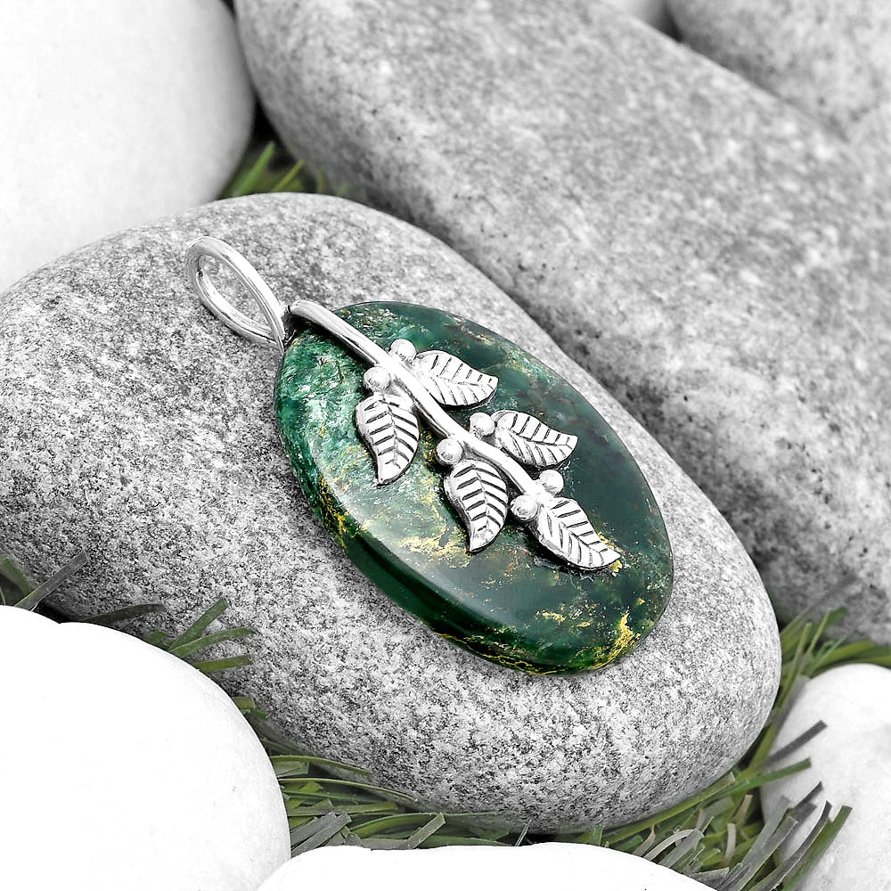 Leaves - Natural Green Fuchsite Pendant P-1291 SDP129147