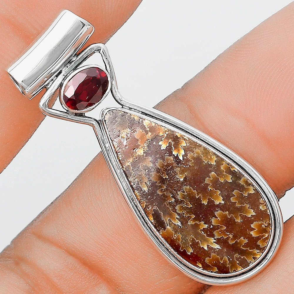 Sutured Ammonite Madagascar & Garnet Pendant P-1130 SDP129213
