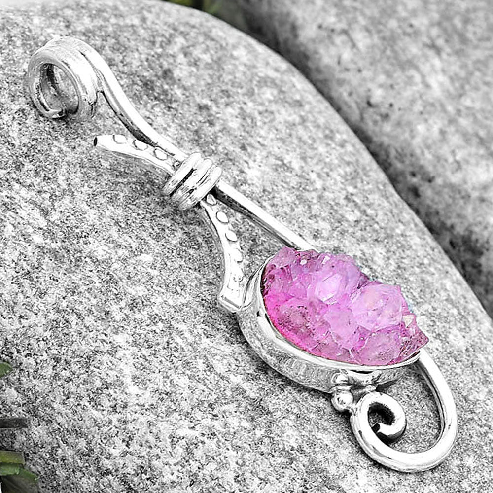 Pink Agate Druzy Pendant P-1682 SDP129214