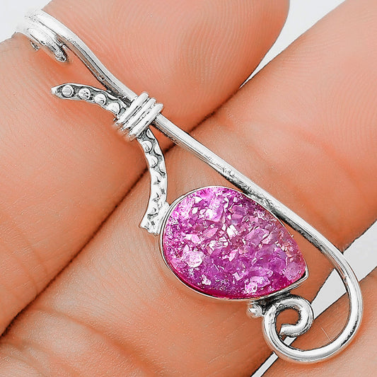 Pink Agate Druzy Pendant P-1682 SDP129221