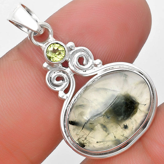 Natural Prehnite & Peridot Rough Pendant P-1603 SDP129320