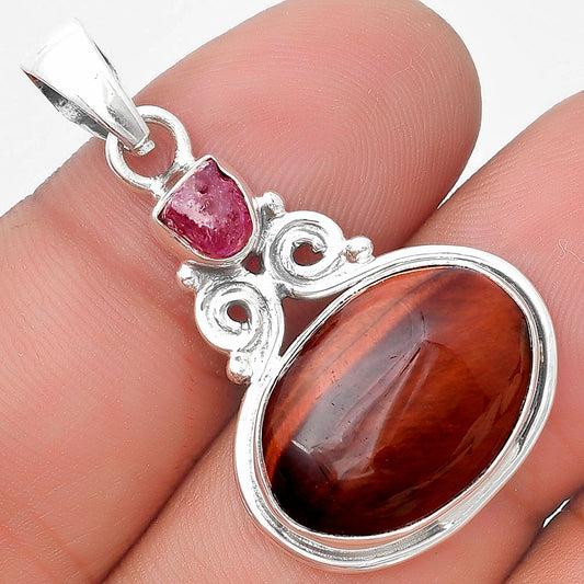 Red Tiger Eye & Pink Tourmaline Rough Pendant P-1603 SDP129327