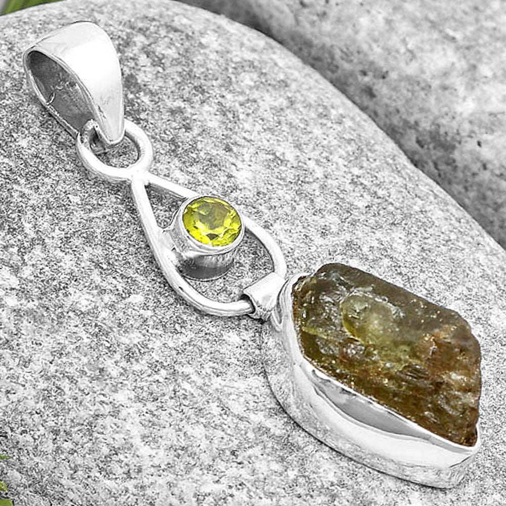 Rare Kornerupine Rough & Peridot Pendant P-1589 SDP129352