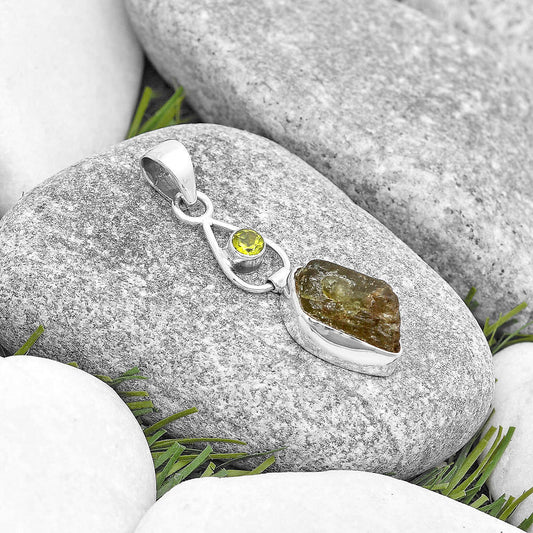 Rare Kornerupine Rough & Peridot Pendant P-1589 SDP129352