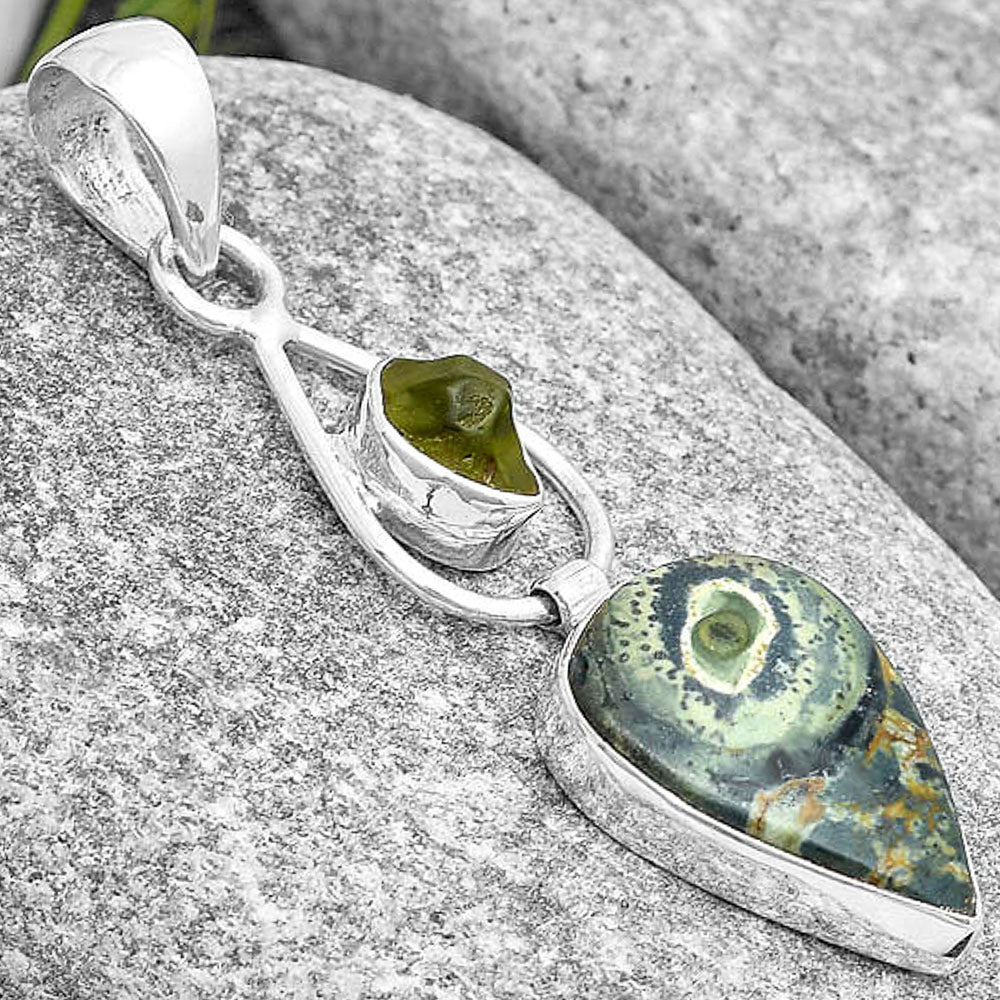 Star Galaxy Jasper & Peridot Rough Pendant P-1589 SDP129370