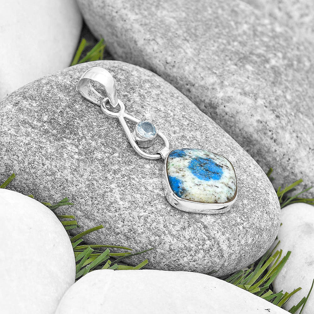 K2 Blue - Azurite In Quartz & Sky Blue Topaz Pendant P-1589 SDP129374