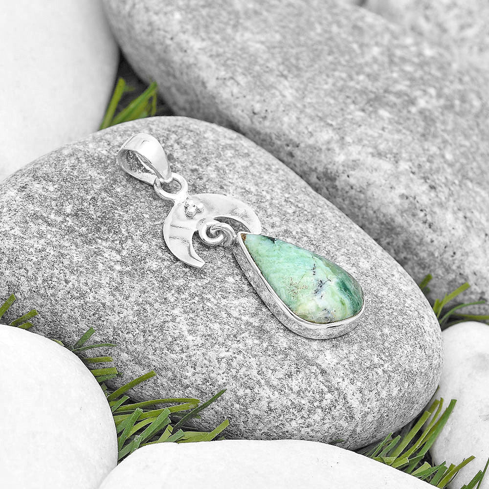 Crescent Moon - Dendritic Chrysoprase - Africa Pendant P-1133 SDP129416
