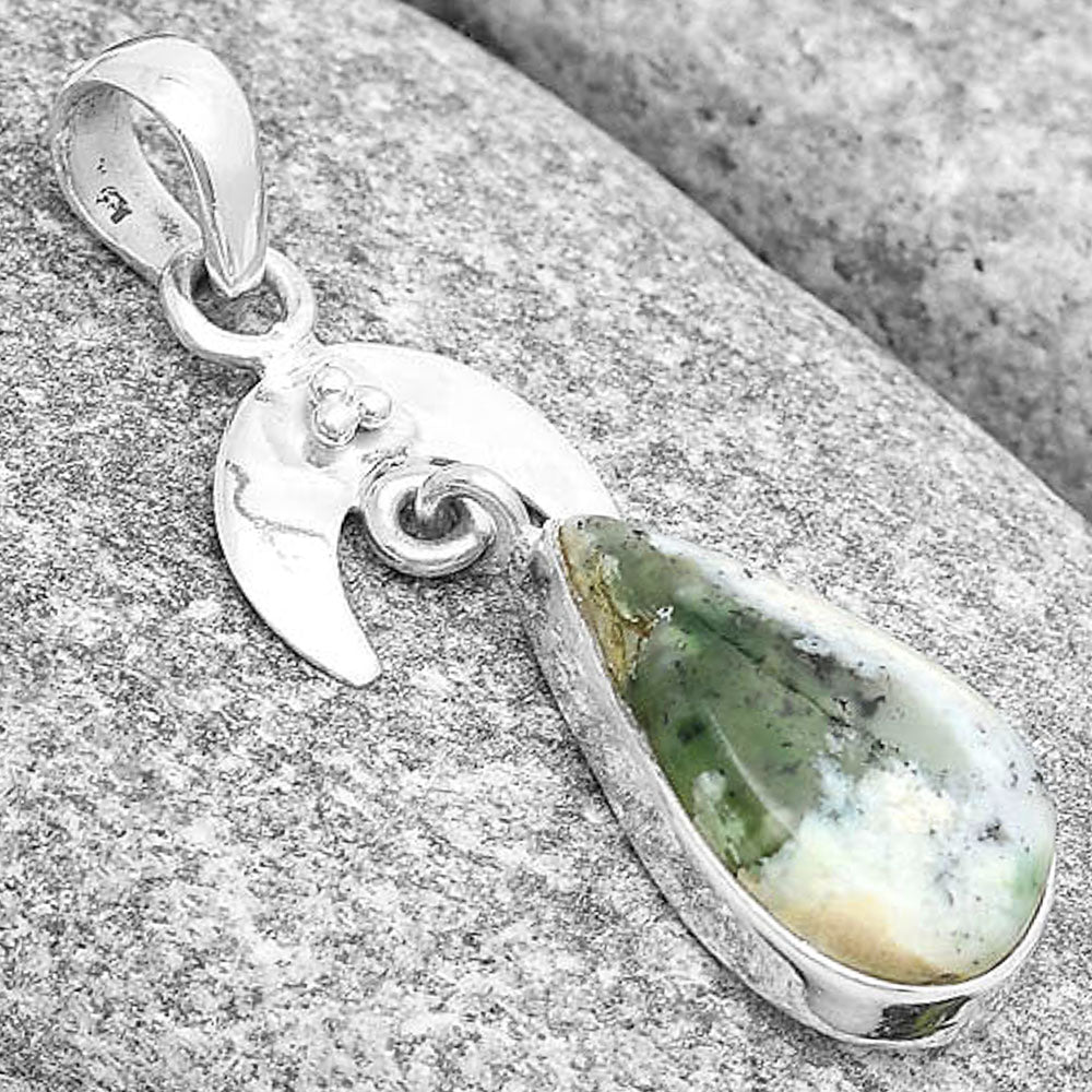 Crescent Moon - Dendritic Chrysoprase - Africa Pendant P-1133 SDP129419