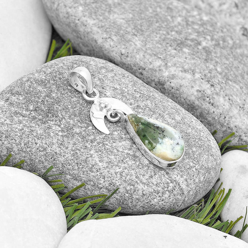 Crescent Moon - Dendritic Chrysoprase - Africa Pendant P-1133 SDP129419