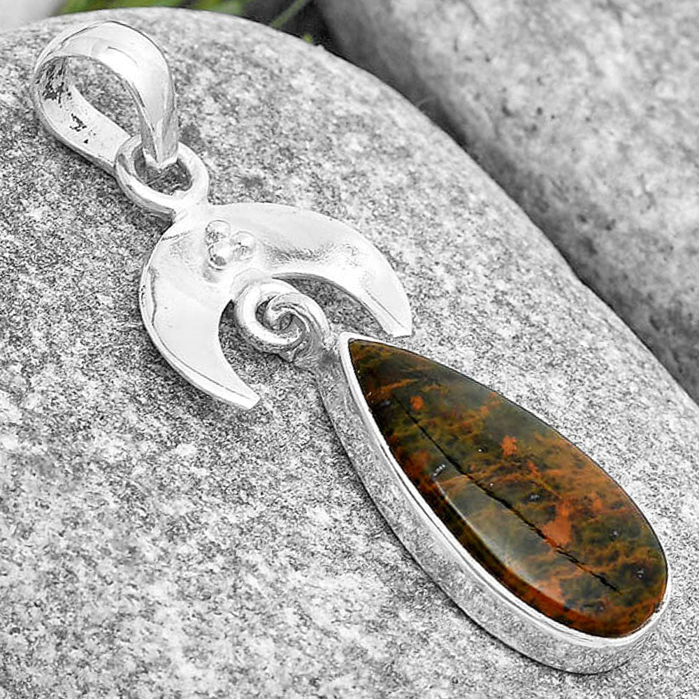 Crescent Moon - Turkish Rainforest Chrysocolla Pendant P-1133 SDP129426