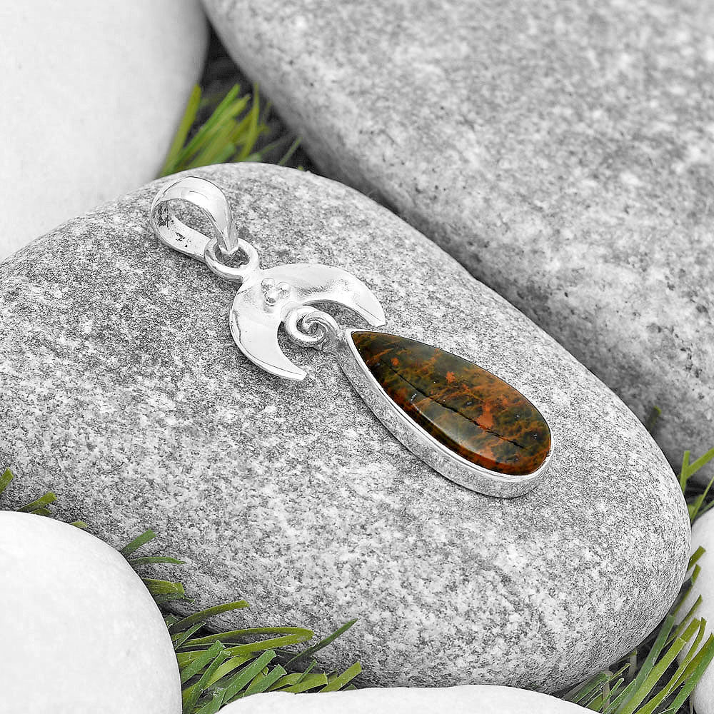 Crescent Moon - Turkish Rainforest Chrysocolla Pendant P-1133 SDP129426