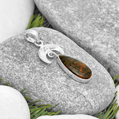 Crescent Moon - Turkish Rainforest Chrysocolla Pendant P-1133 SDP129426