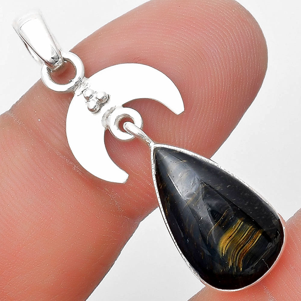 Crescent Moon Natural Blue Tiger Eye Pendant P-1133 SDP129427