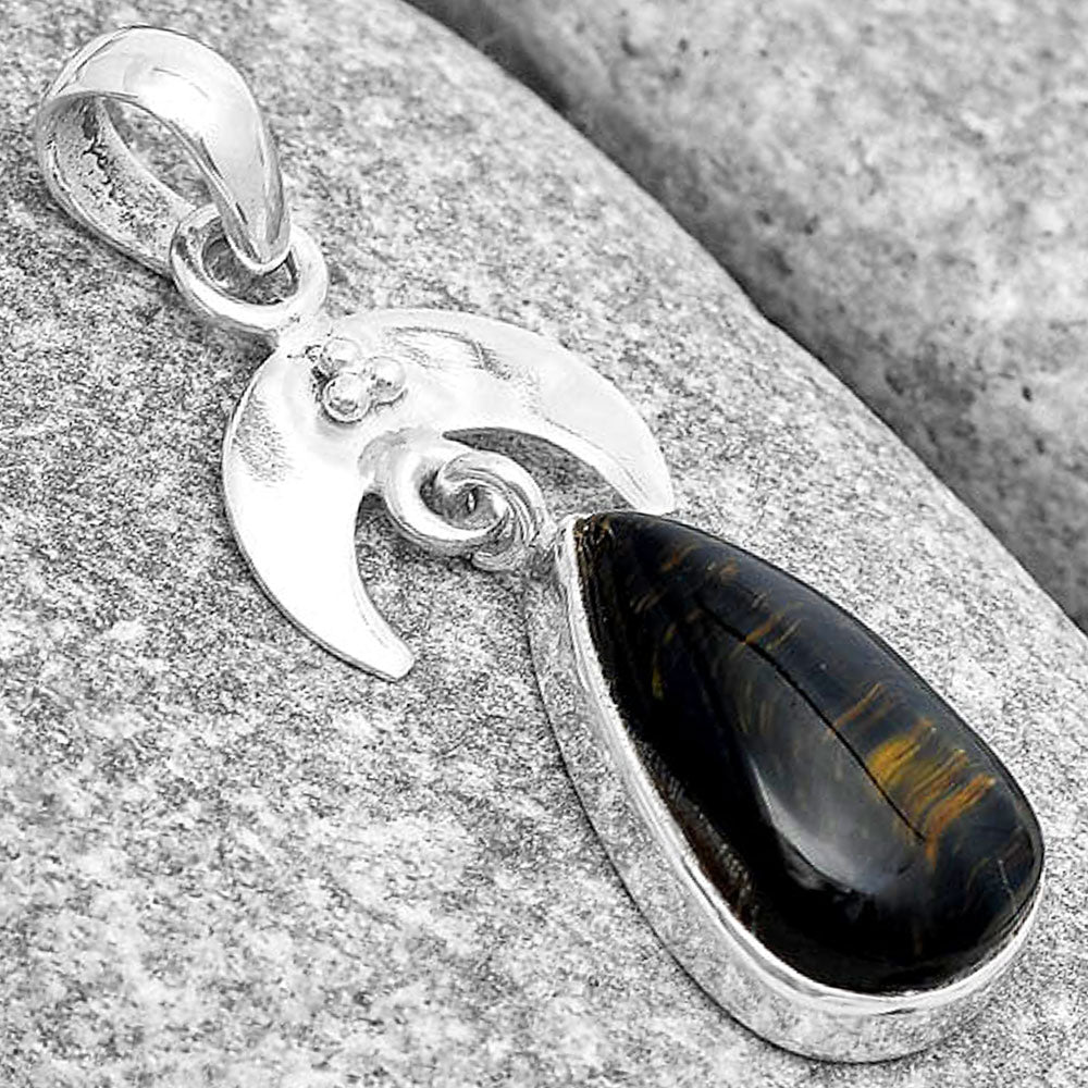 Crescent Moon Natural Blue Tiger Eye Pendant P-1133 SDP129427