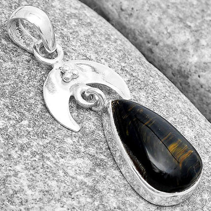 Crescent Moon Natural Blue Tiger Eye Pendant P-1133 SDP129427