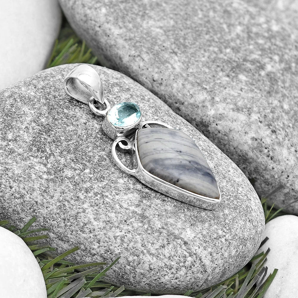 Natural Picasso Jasper & Sky Blue Topaz Pendant P-1132 SDP129449