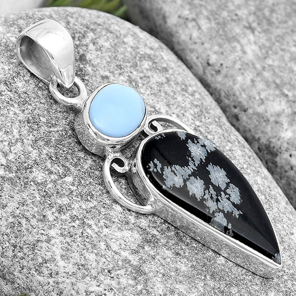 Snow Flake Obsidian & Owyhee Opal Pendant P-1132 SDP129455