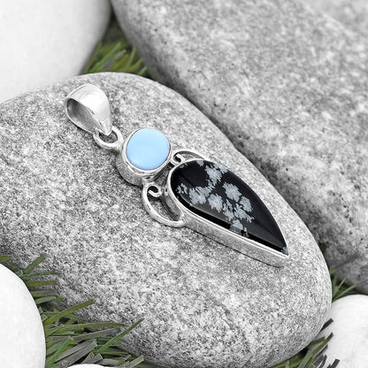 Snow Flake Obsidian & Owyhee Opal Pendant P-1132 SDP129455