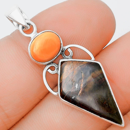 Turkish Rainforest Chrysocolla & Spiny Oyster Shell Pendant P-1132 SDP129469