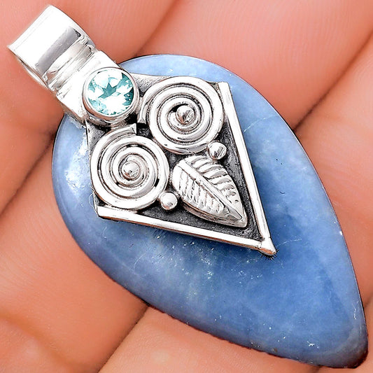 Owl Natural Angelite & Sky Blue Topaz Pendant P-1649 SDP130408