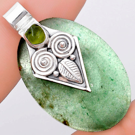 Owl Green Aventurine & Peridot Rough Pendant P-1649 SDP130410