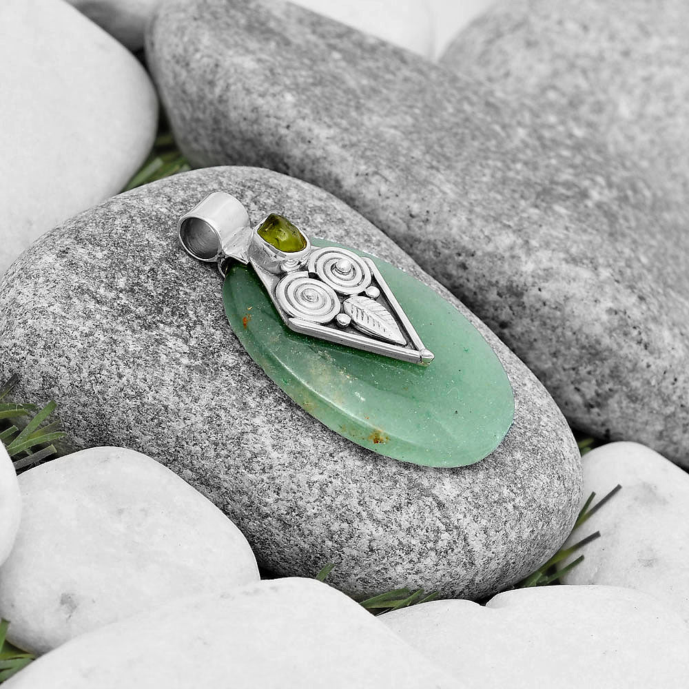 Owl Green Aventurine & Peridot Rough Pendant P-1649 SDP130410
