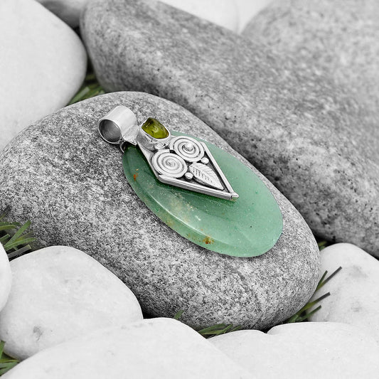 Owl Green Aventurine & Peridot Rough Pendant P-1649 SDP130410