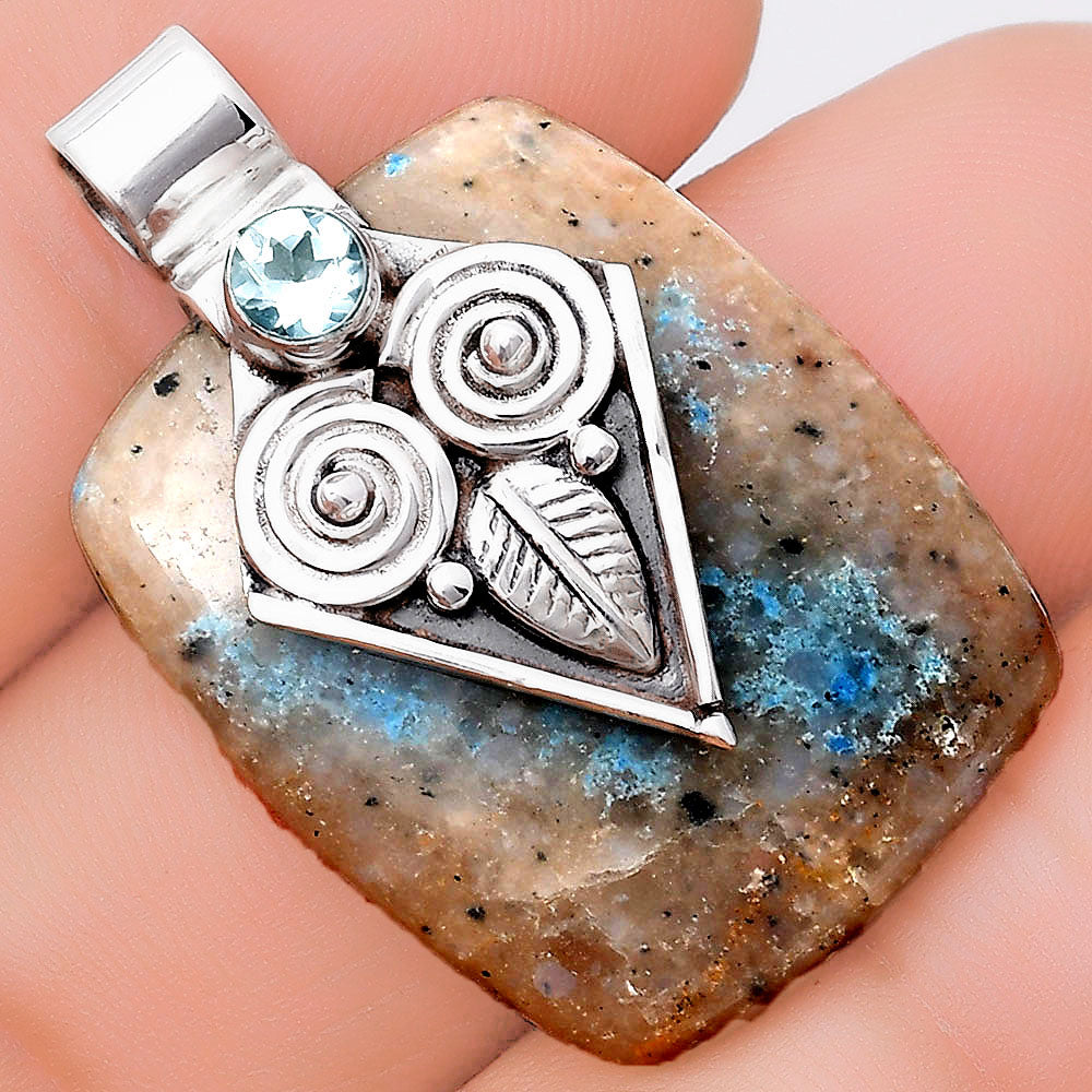 Owl - Cavansite & Sky Blue Topaz Pendant P-1649 SDP130412