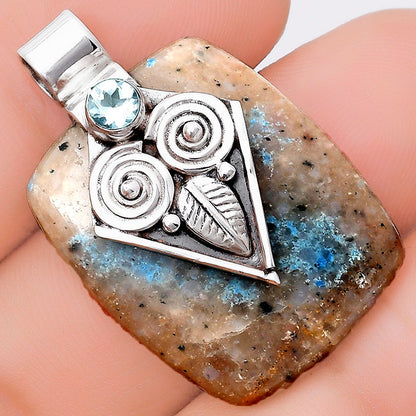 Owl - Cavansite & Sky Blue Topaz Pendant P-1649 SDP130412