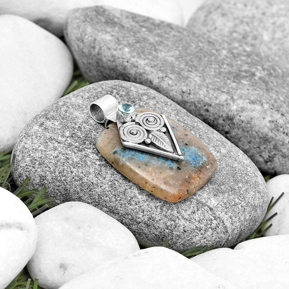 Owl - Cavansite & Sky Blue Topaz Pendant P-1649 SDP130412