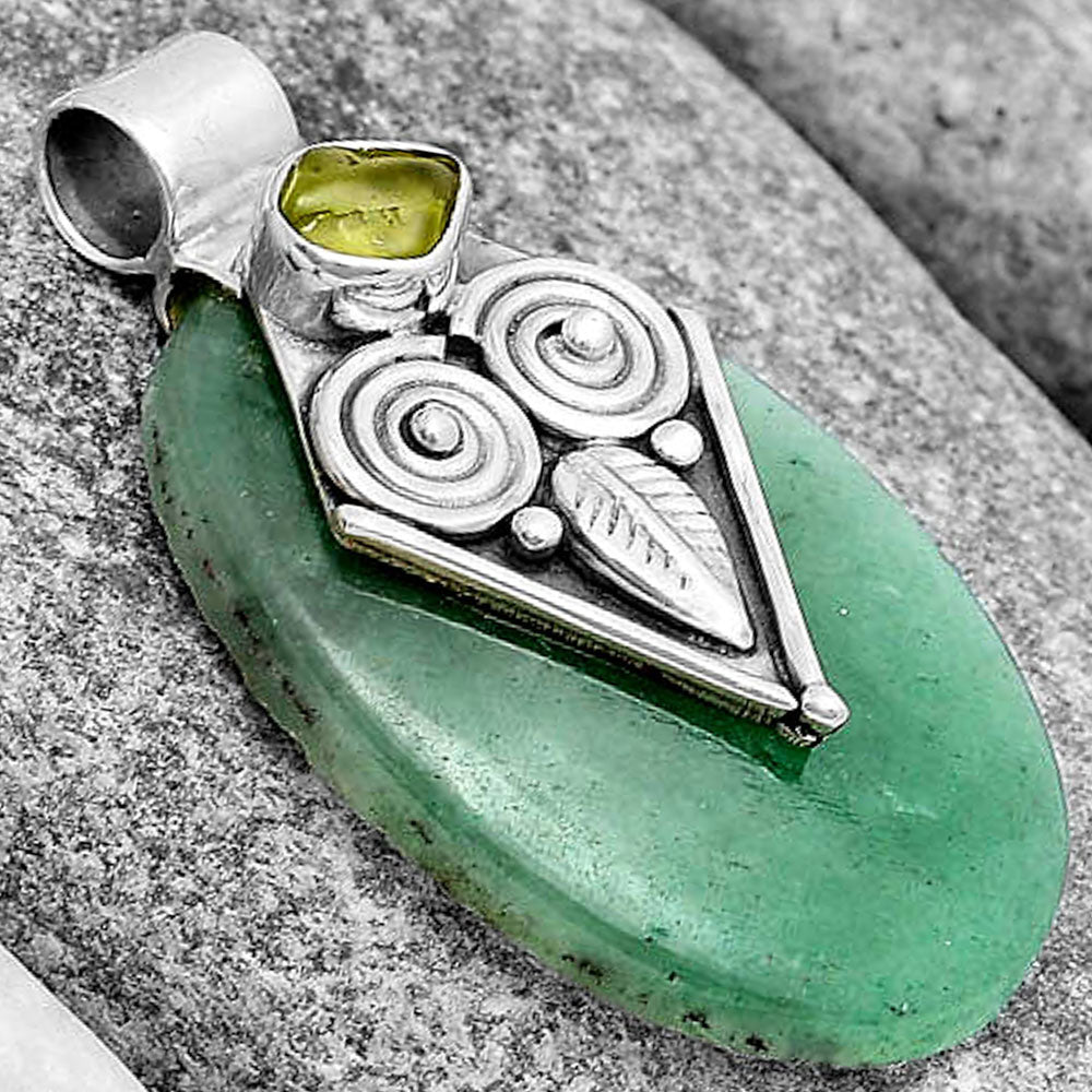 Owl Green Aventurine & Peridot Rough Pendant P-1649 SDP130413