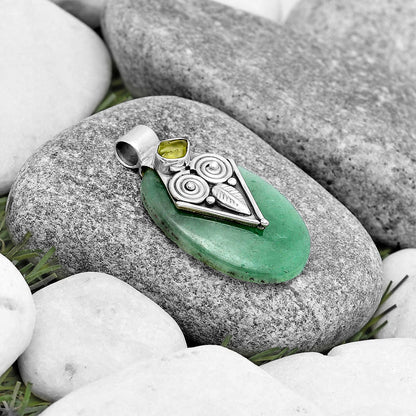 Owl Green Aventurine & Peridot Rough Pendant P-1649 SDP130413